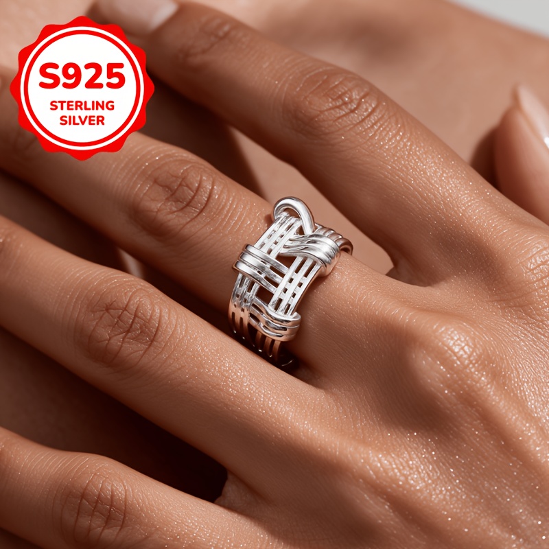 925 Silver Woven Hollow Adjustable Ring, Gift for Couples